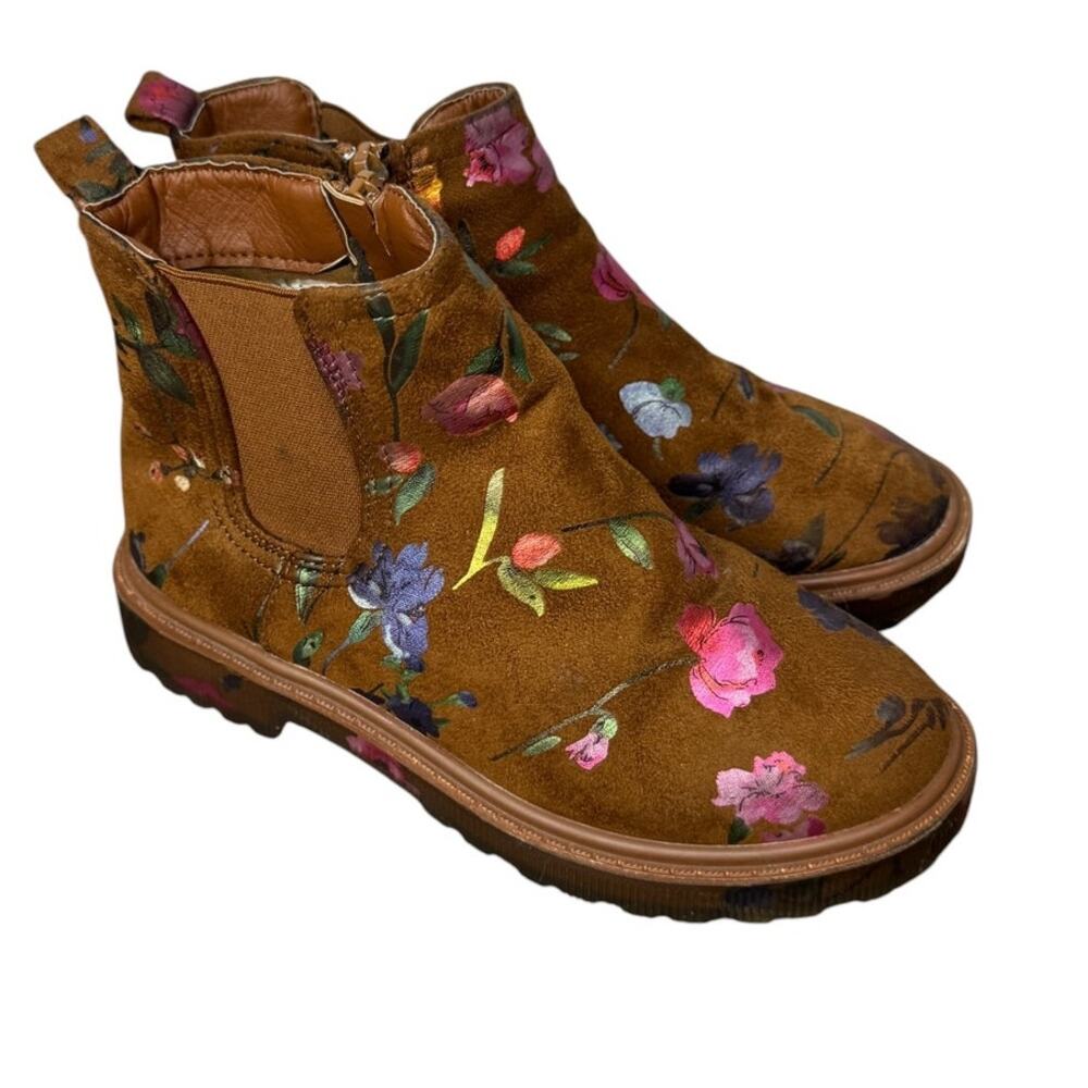 Steve Madden Girls Size 1 Brown Floral Chelsea Ankle Boots